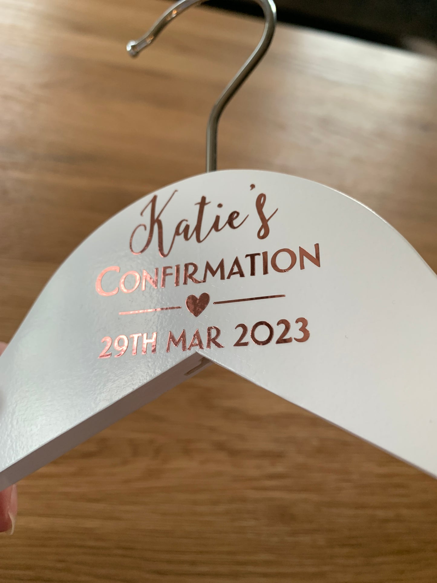 Confirmation Hanger - White